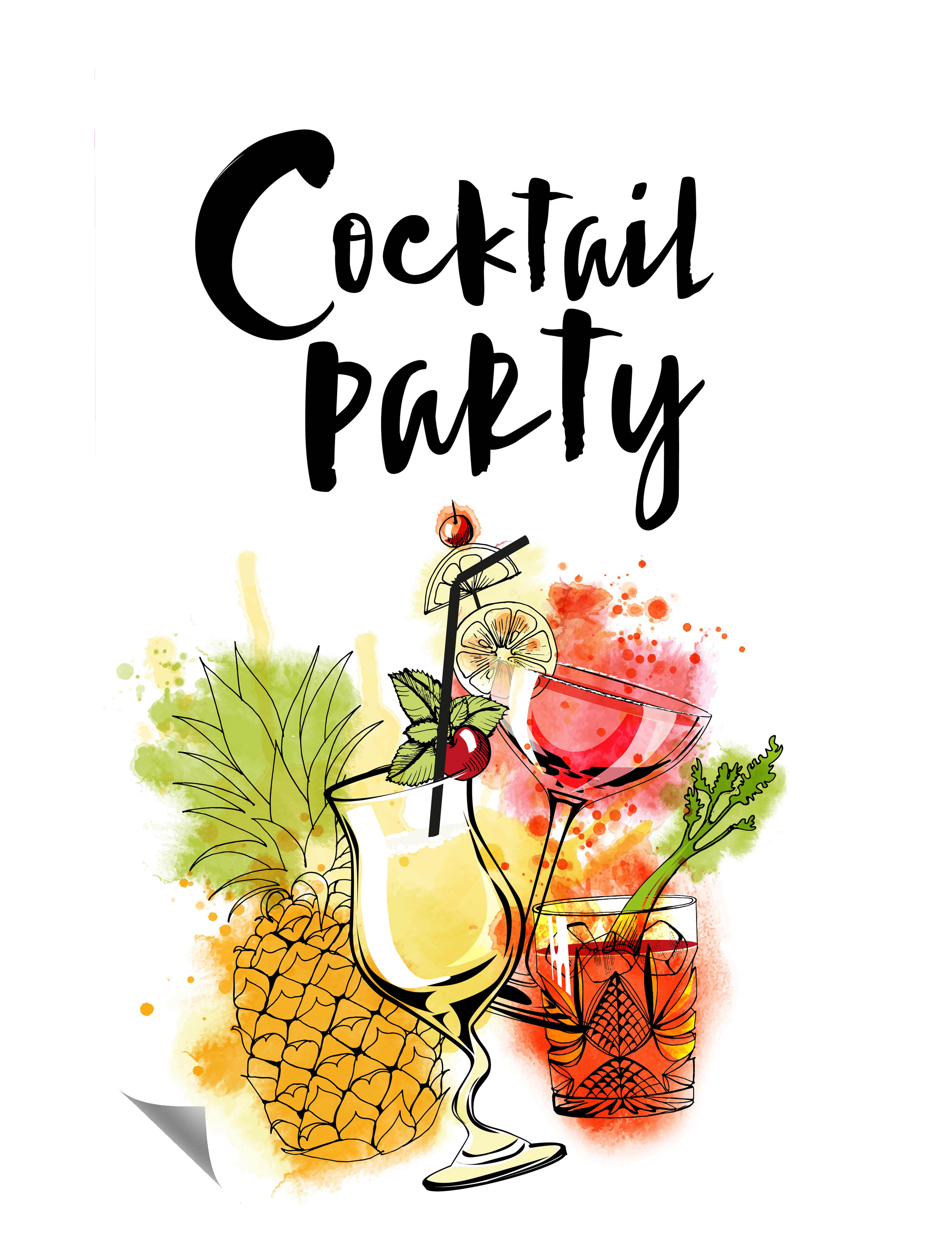 Cocktail Party Gläser Ananas Minze Gemalt Kunstdruck Poster P0197
