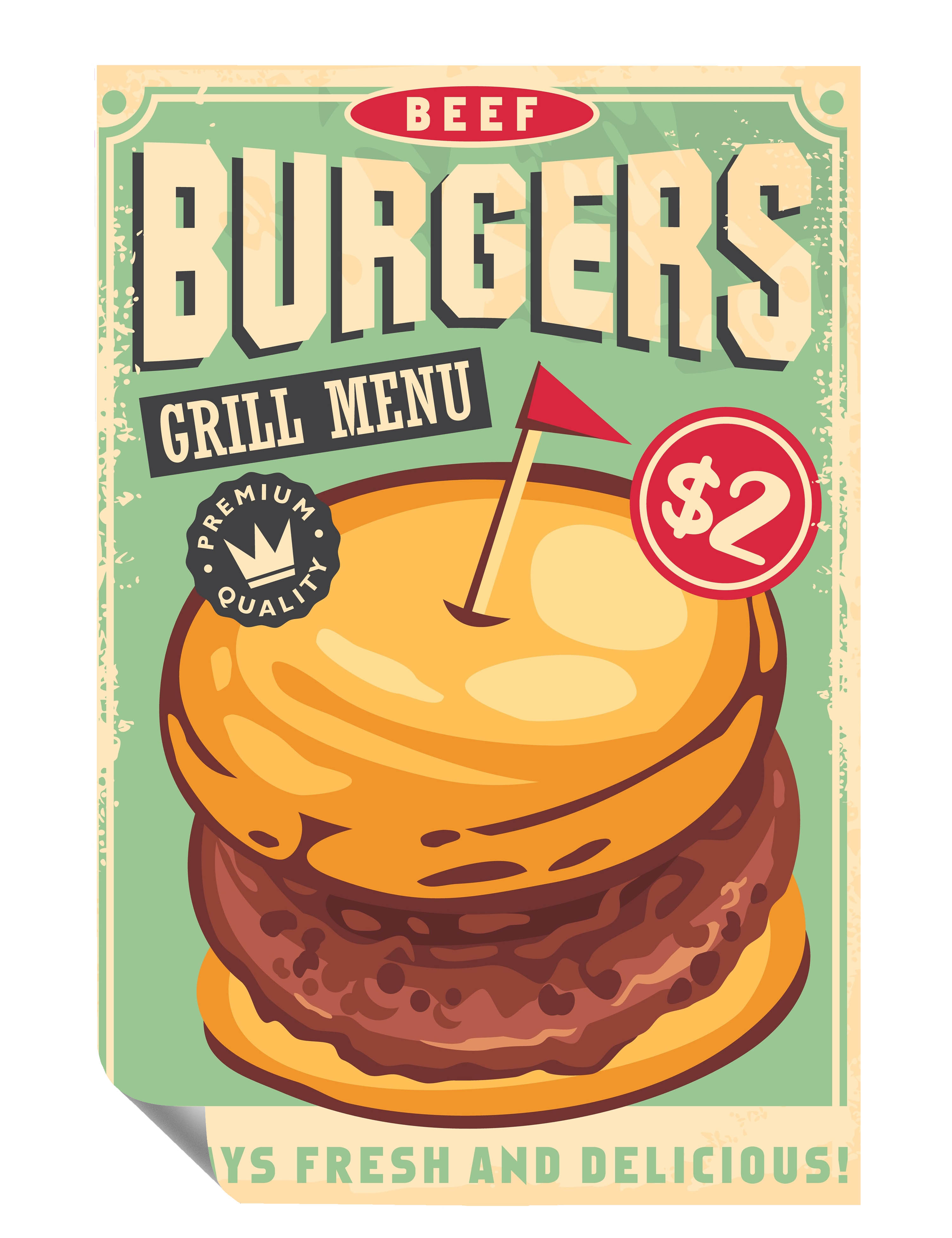 Vintage Burgers Grill Menu Plakat Kunstdruck Poster P0208