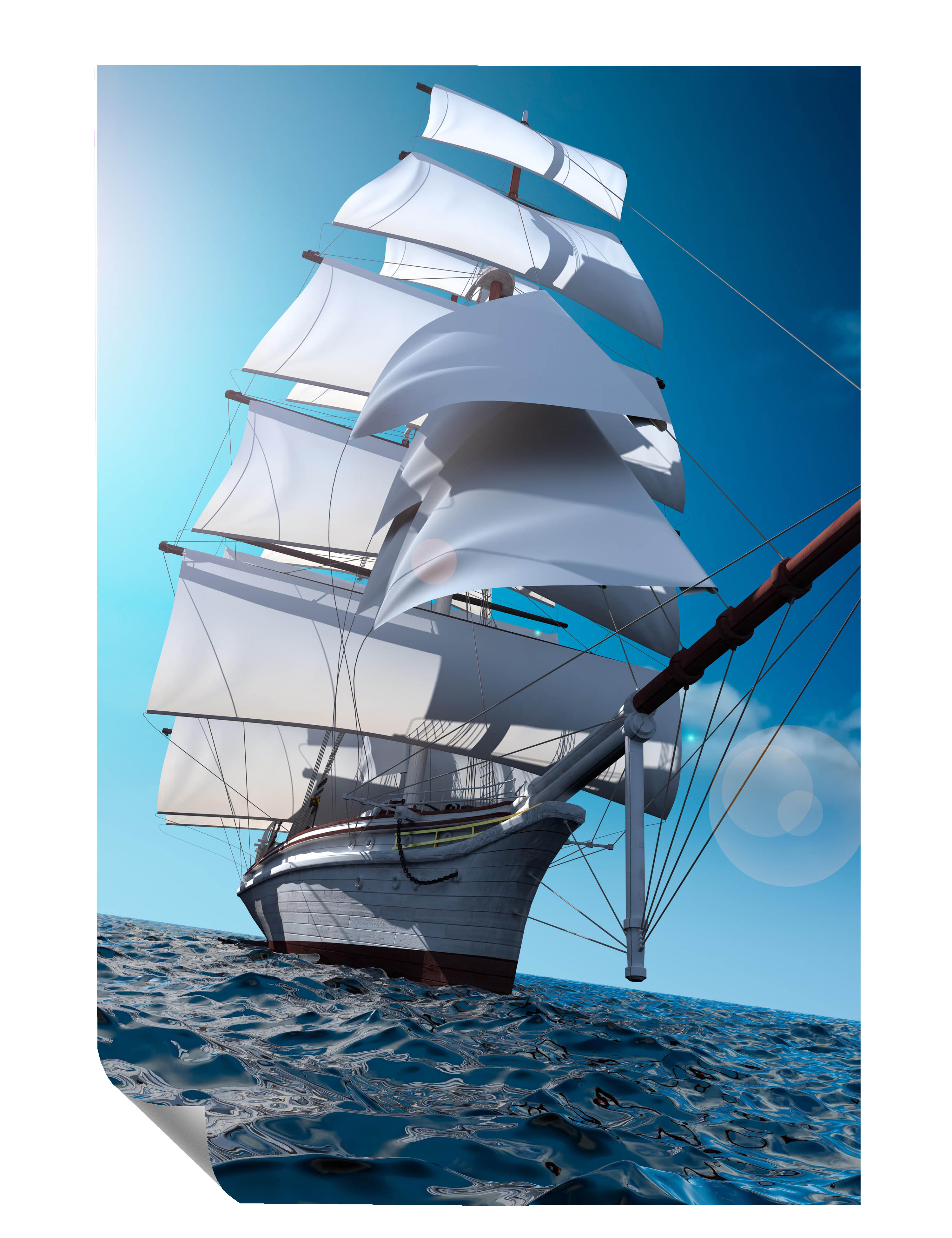 Weißes Segelschiff Meer Blauer Himmel Poster P0102