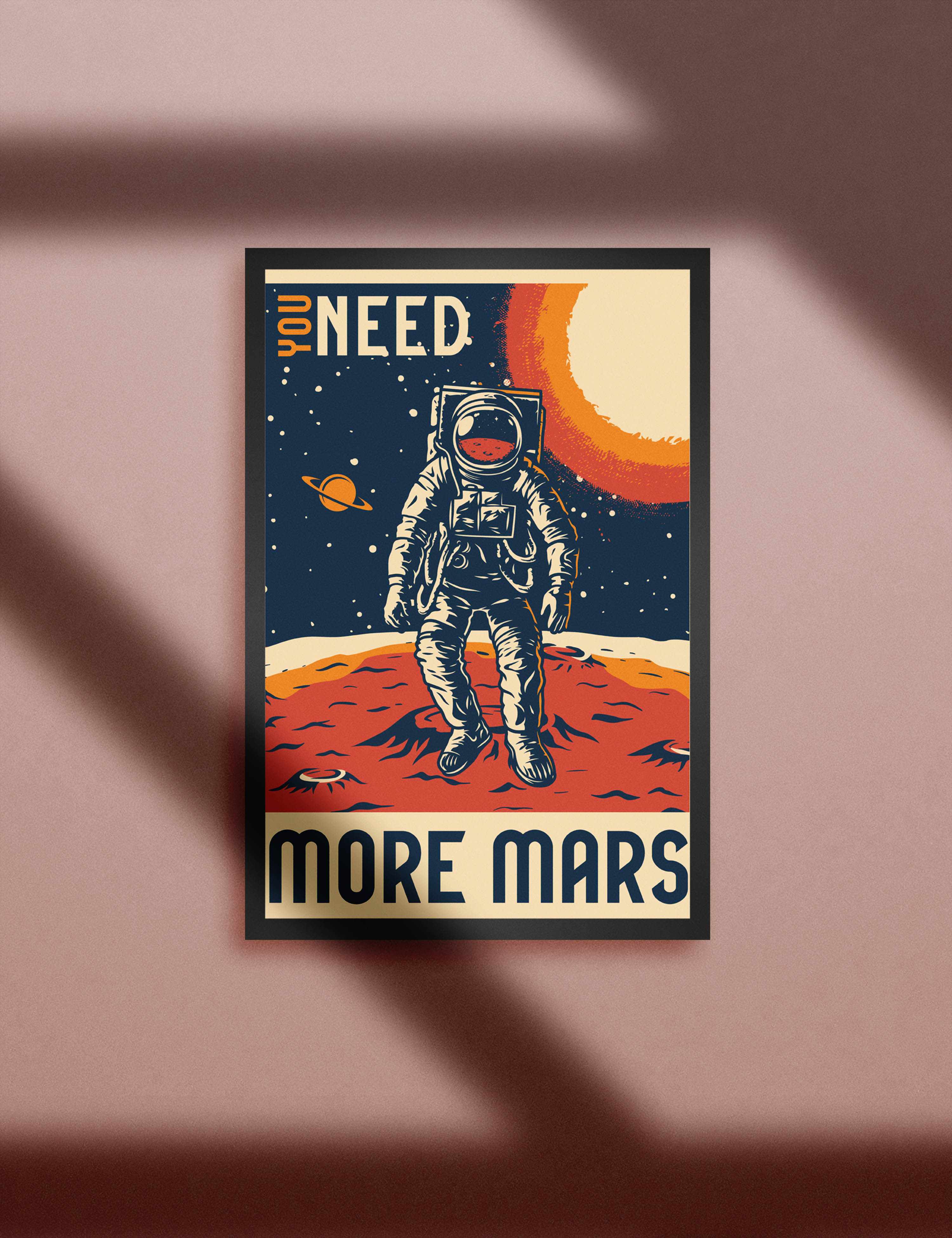 Retro Astronaut  Mars Illustration Poster P0425