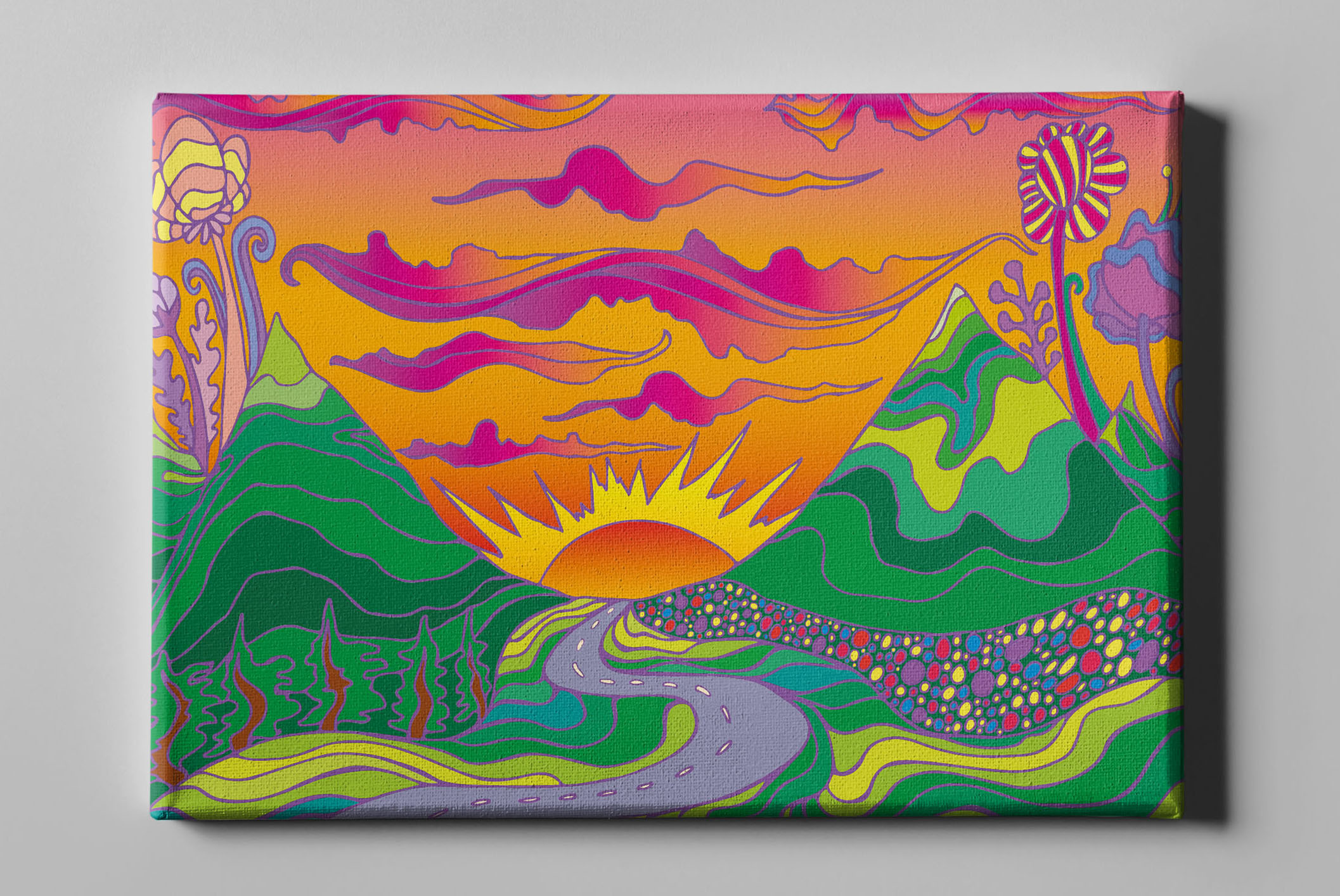 Psychedelisch Landschaft Sonnenuntergang Hippie Leinwand L0266