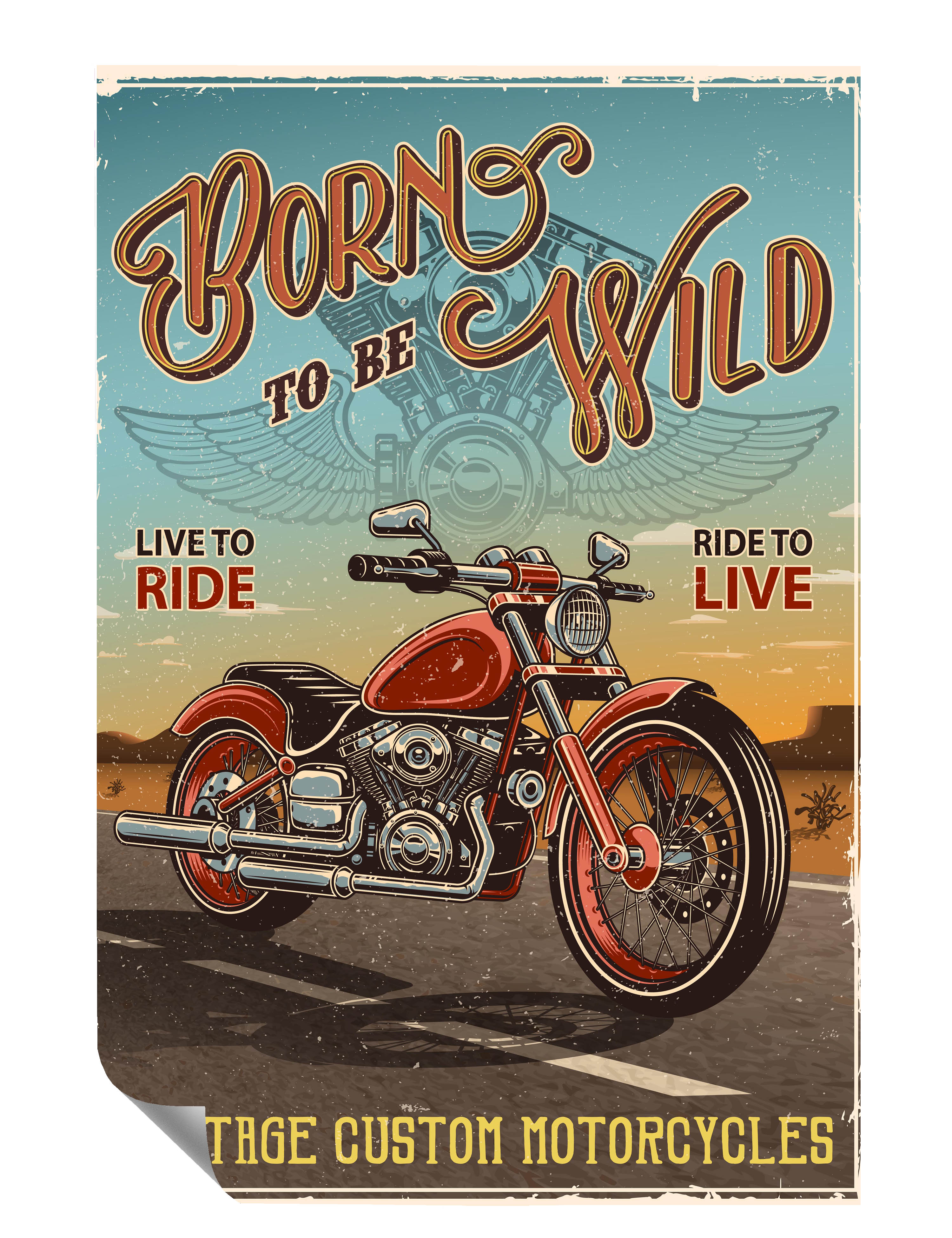Vintage Motorrad Born To Be Wild Kunstdruck Poster P0406