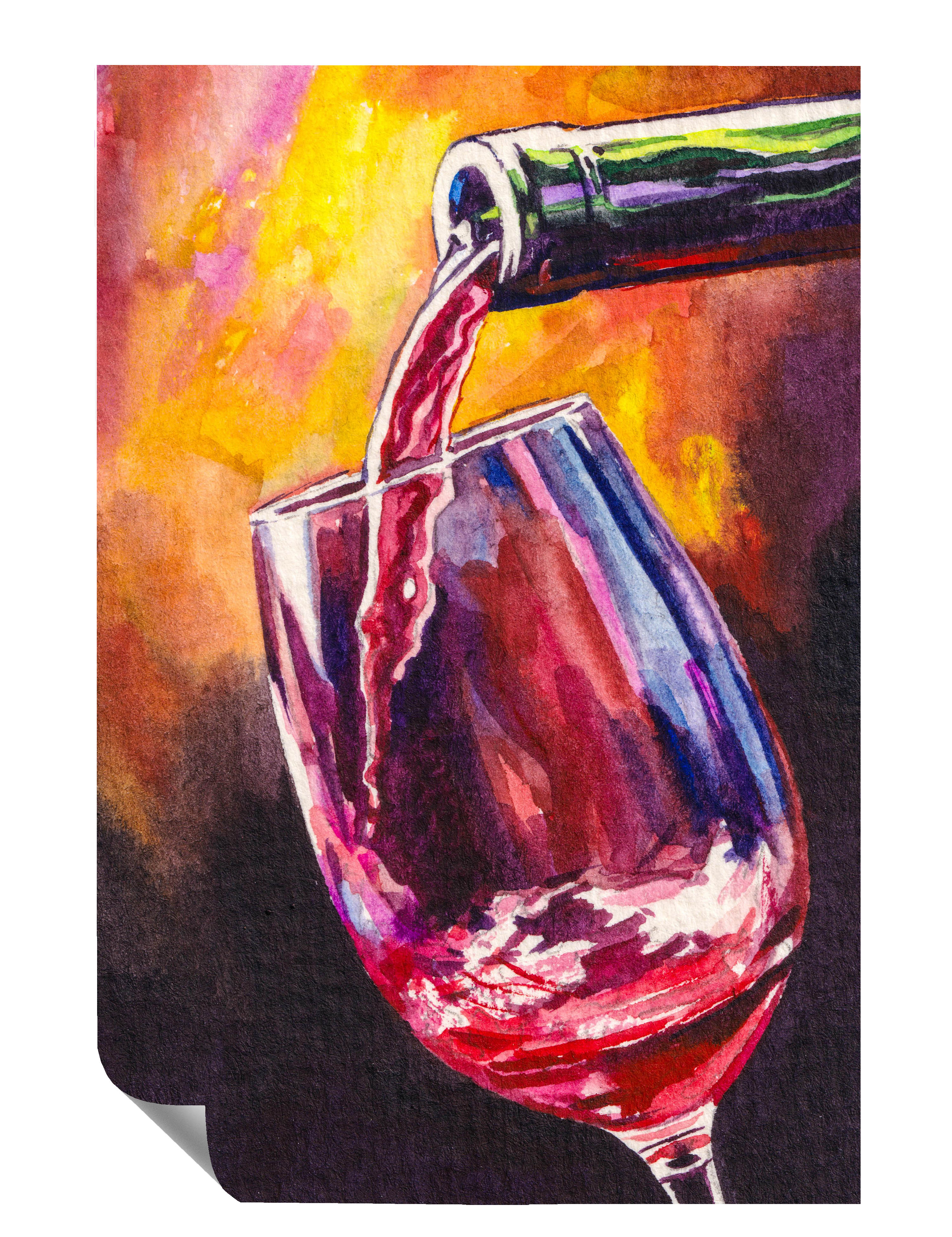 Weinglas Aquarell Weinflasche Rotwein  Poster P0054
