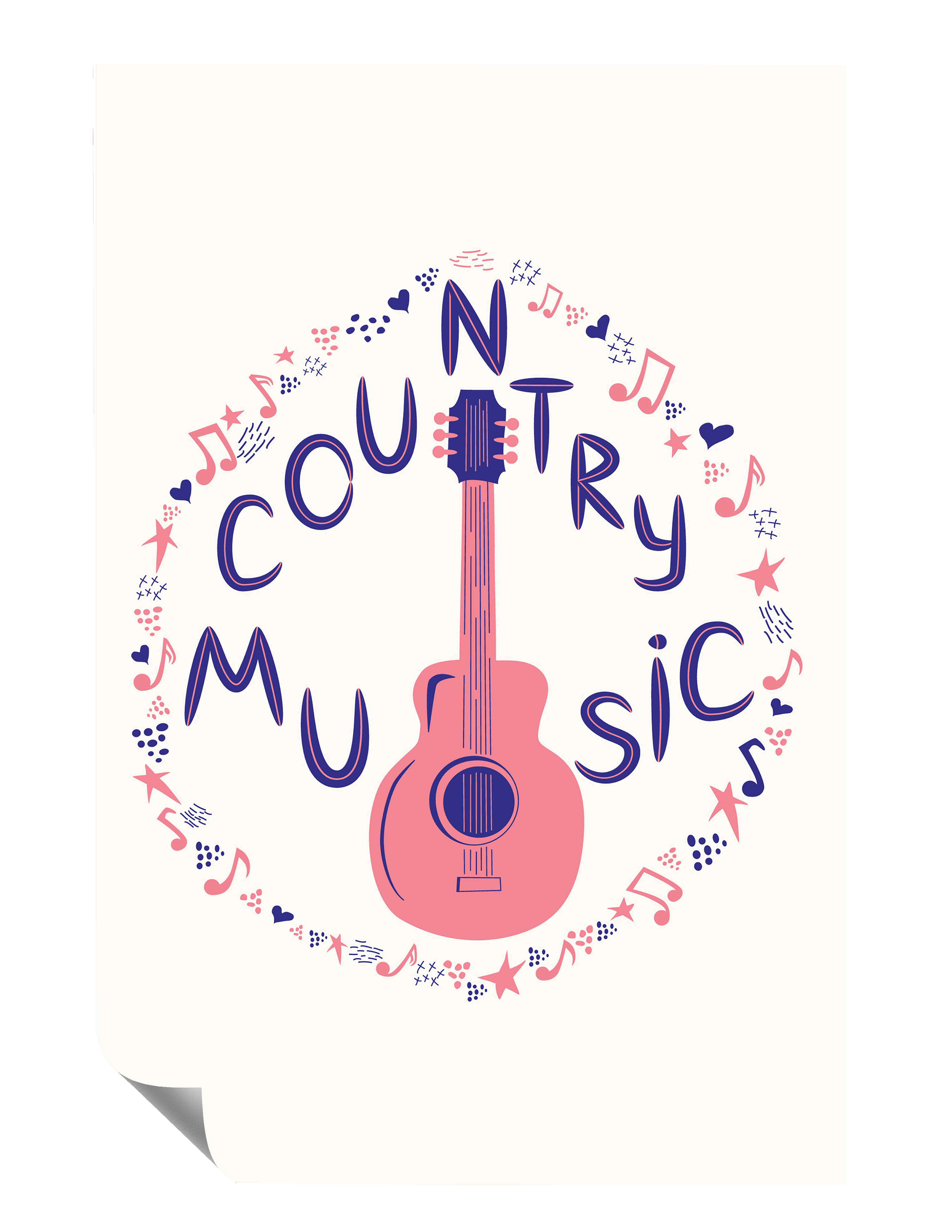 Country Music Gitarre Noten Kranz Kunstdruck Poster P0288
