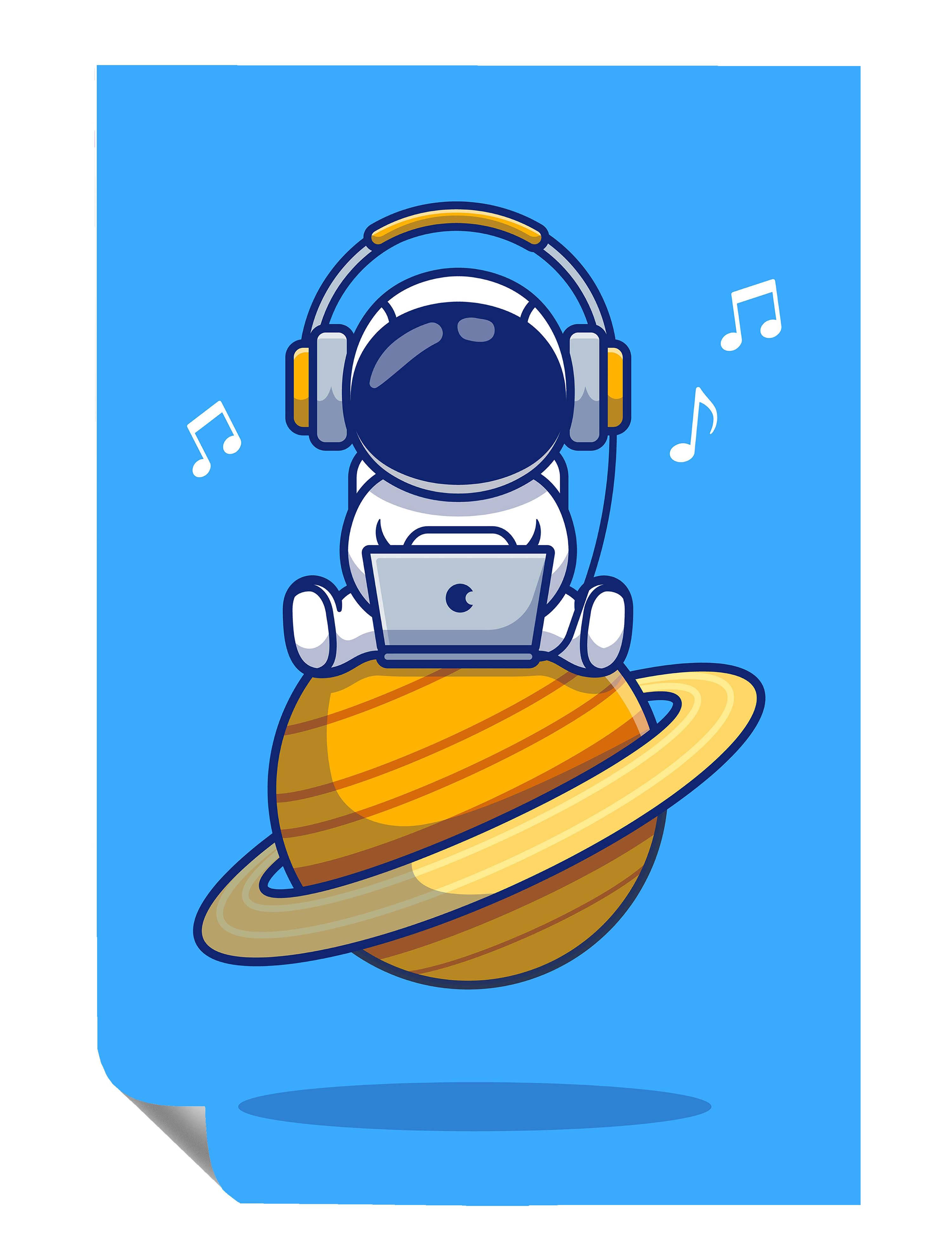 Astronaut Kopfhörer Saturn Musik Illustration Kunstdruck Poster P0368