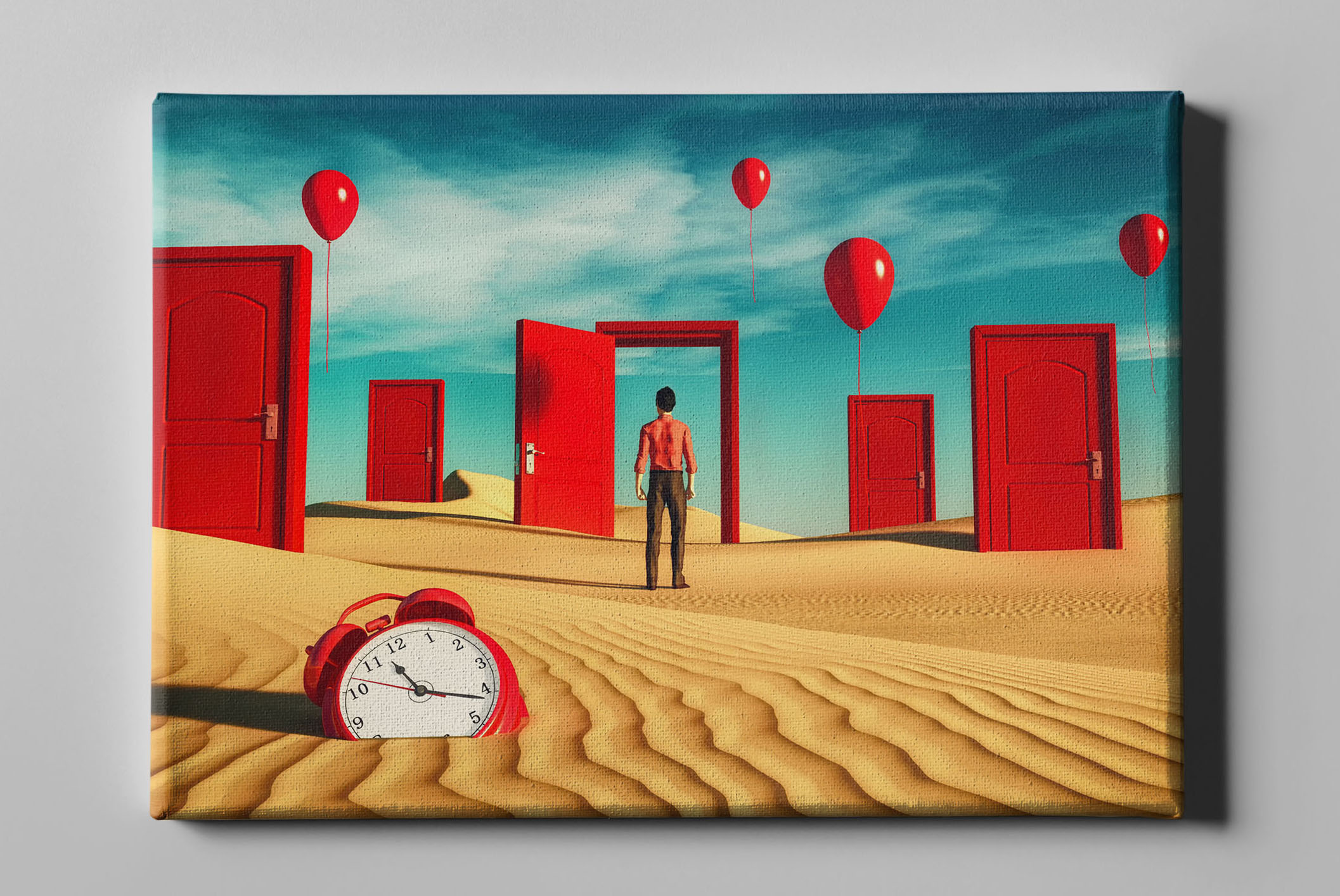 Surreal Zeit Wüste Türen Rot Zukunft Leinwand L0287