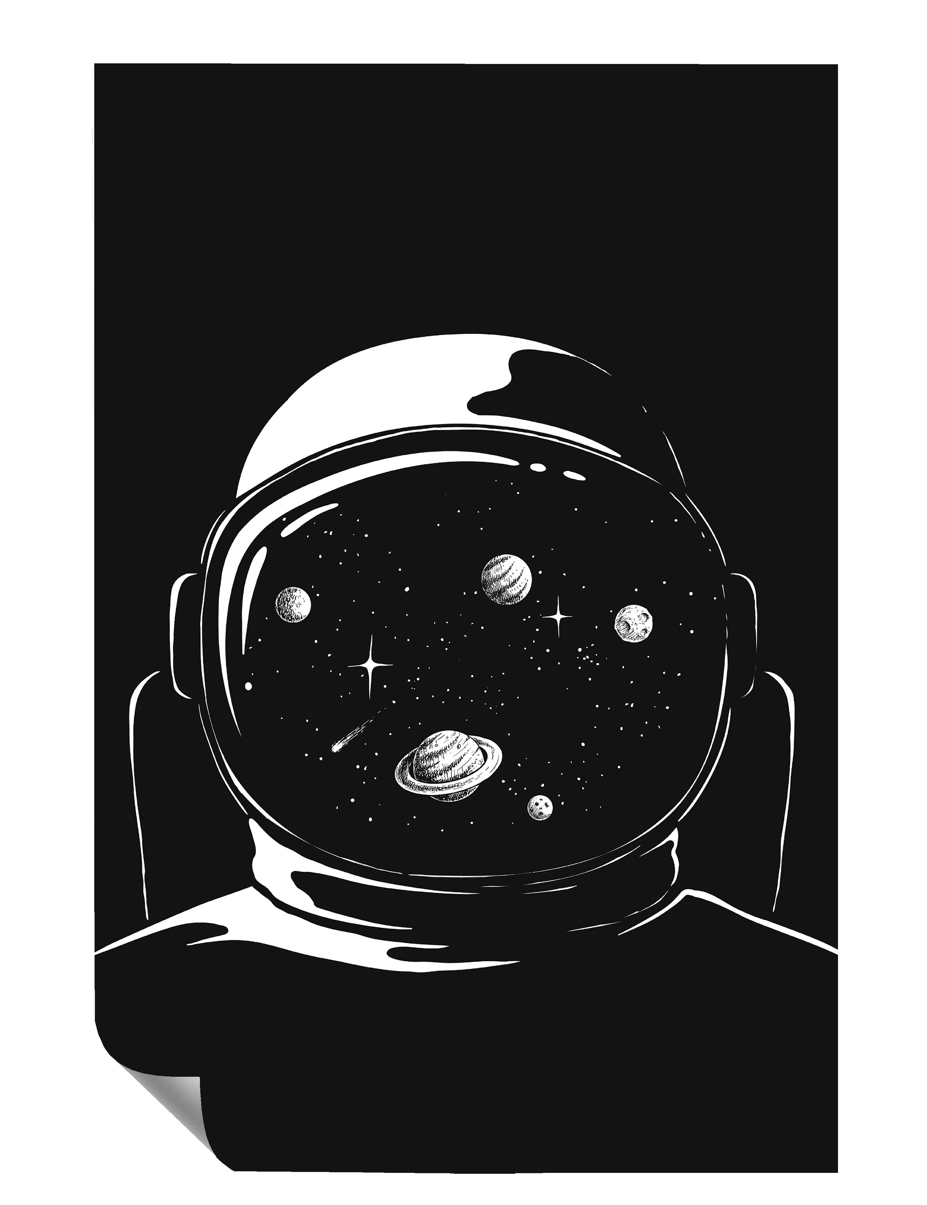 Astronaut Helm Spiegelung Weltall Illustration Kunstdruck Poster P0447