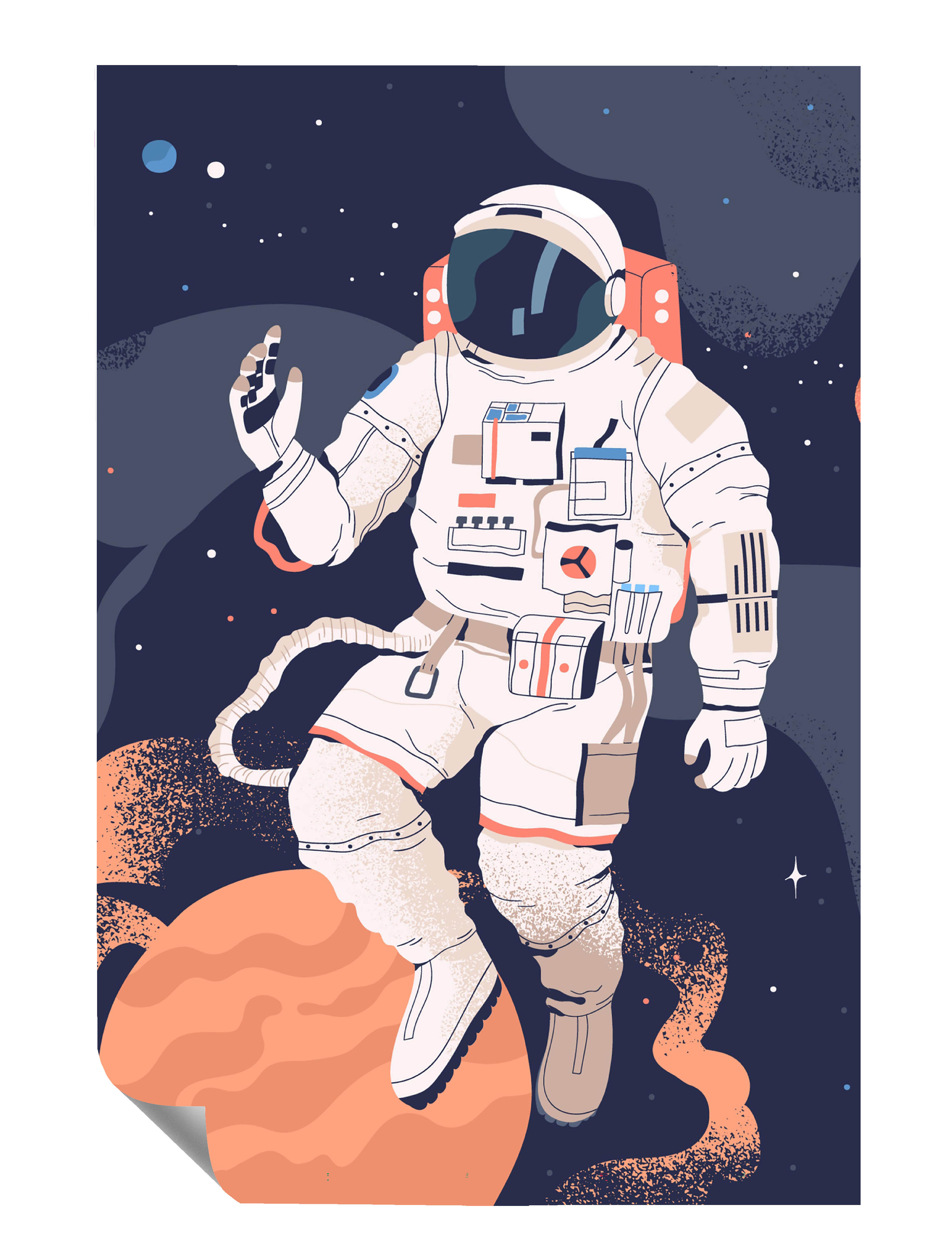 Astronaut Planeten Weltall Illustration Kunstdruck Poster P0448