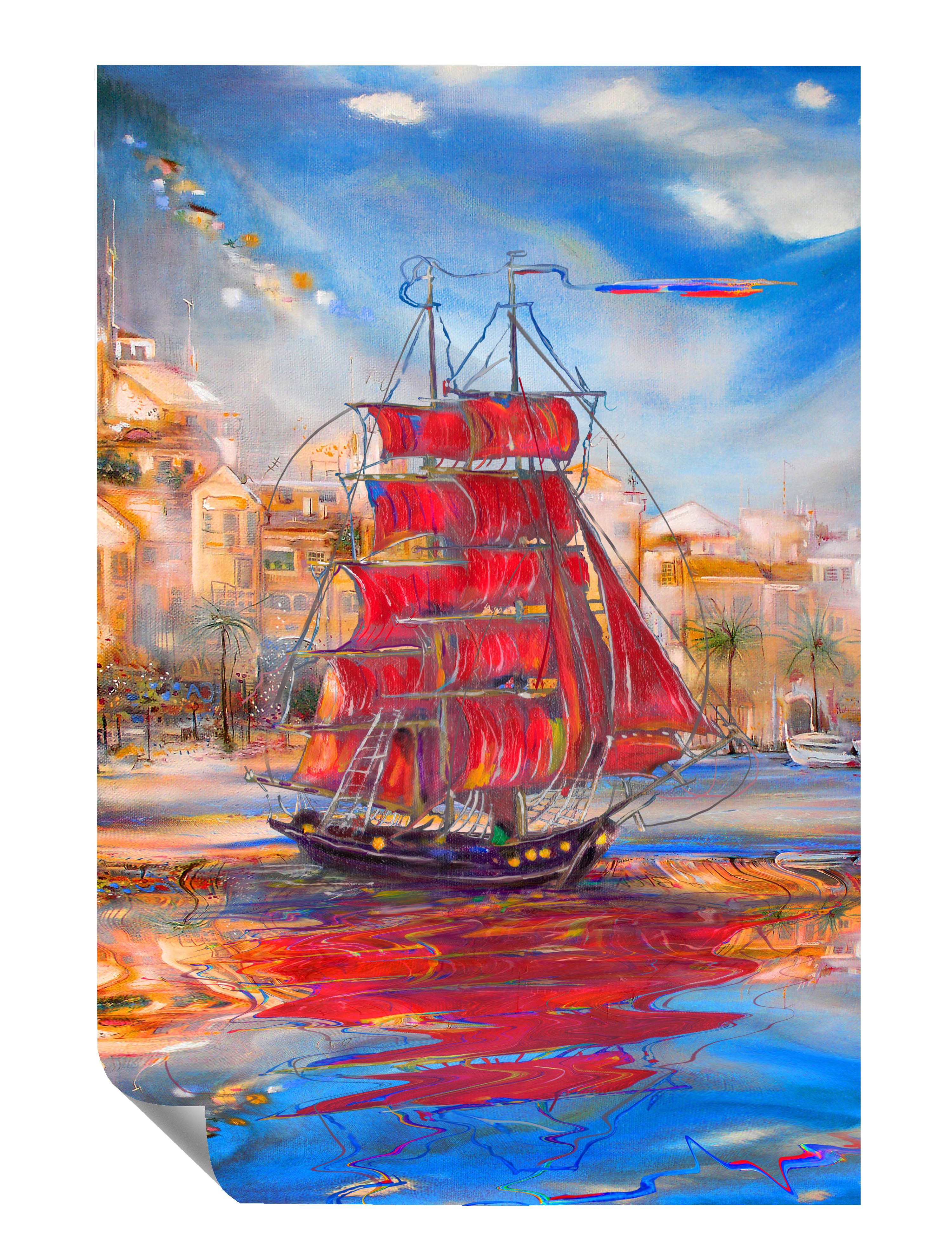 Aquarell-Optik Segelschiff  Orientalischer Haffen Poster P0064