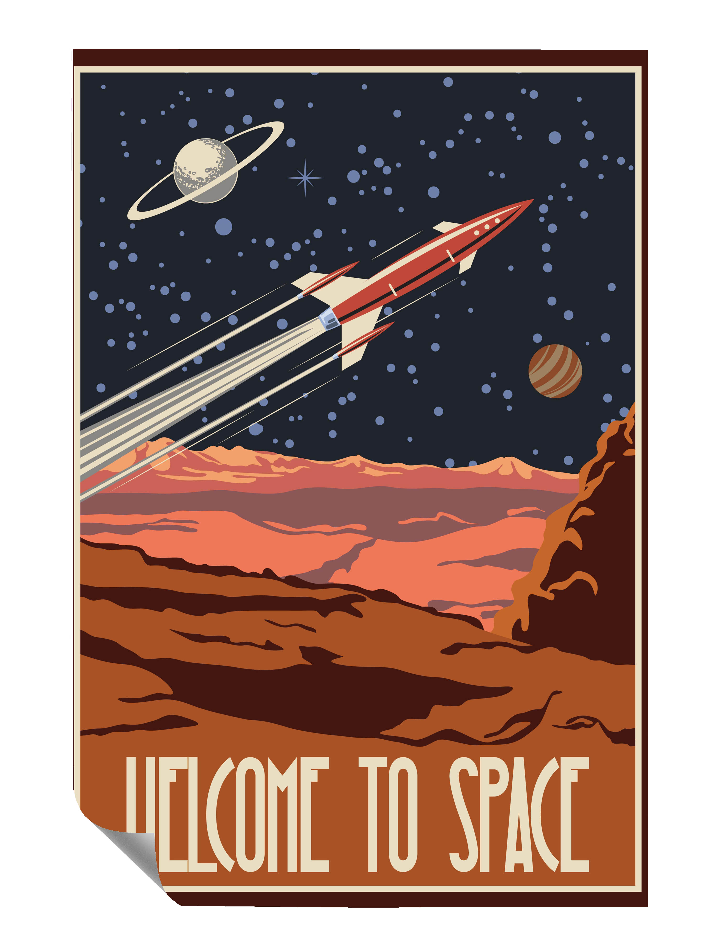 Retro Raketen Flug  Planeten Poster P0430