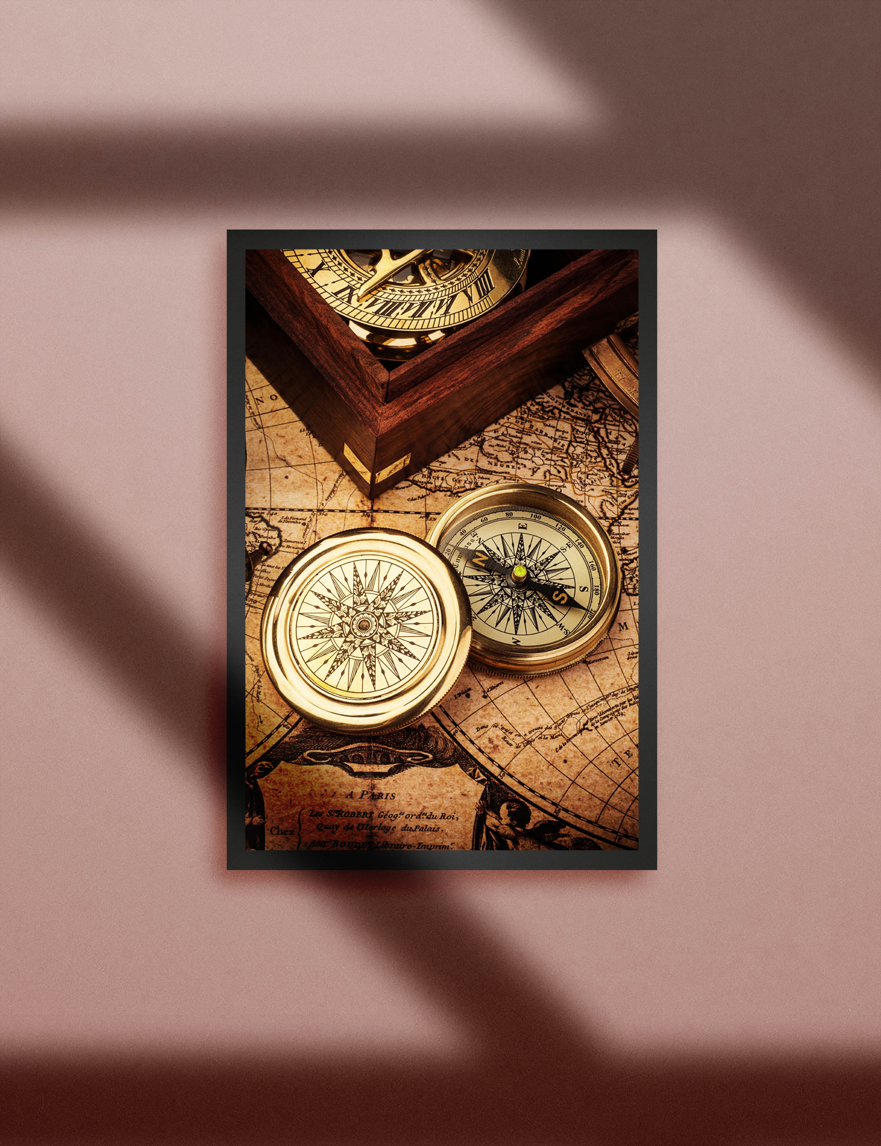 Kompass Landkarte Sonnenuhr Retro Poster P0076