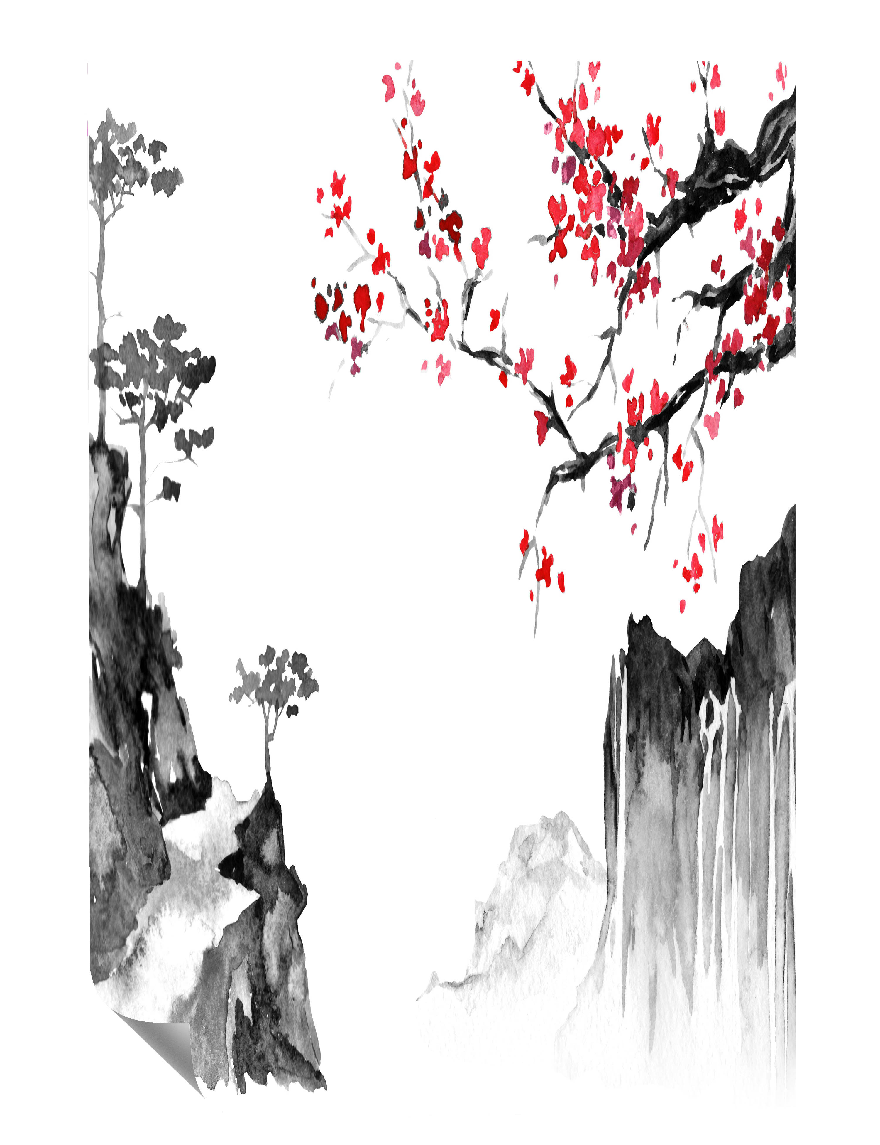 Kirschblüte Gebirge Abgrund Poster P0031