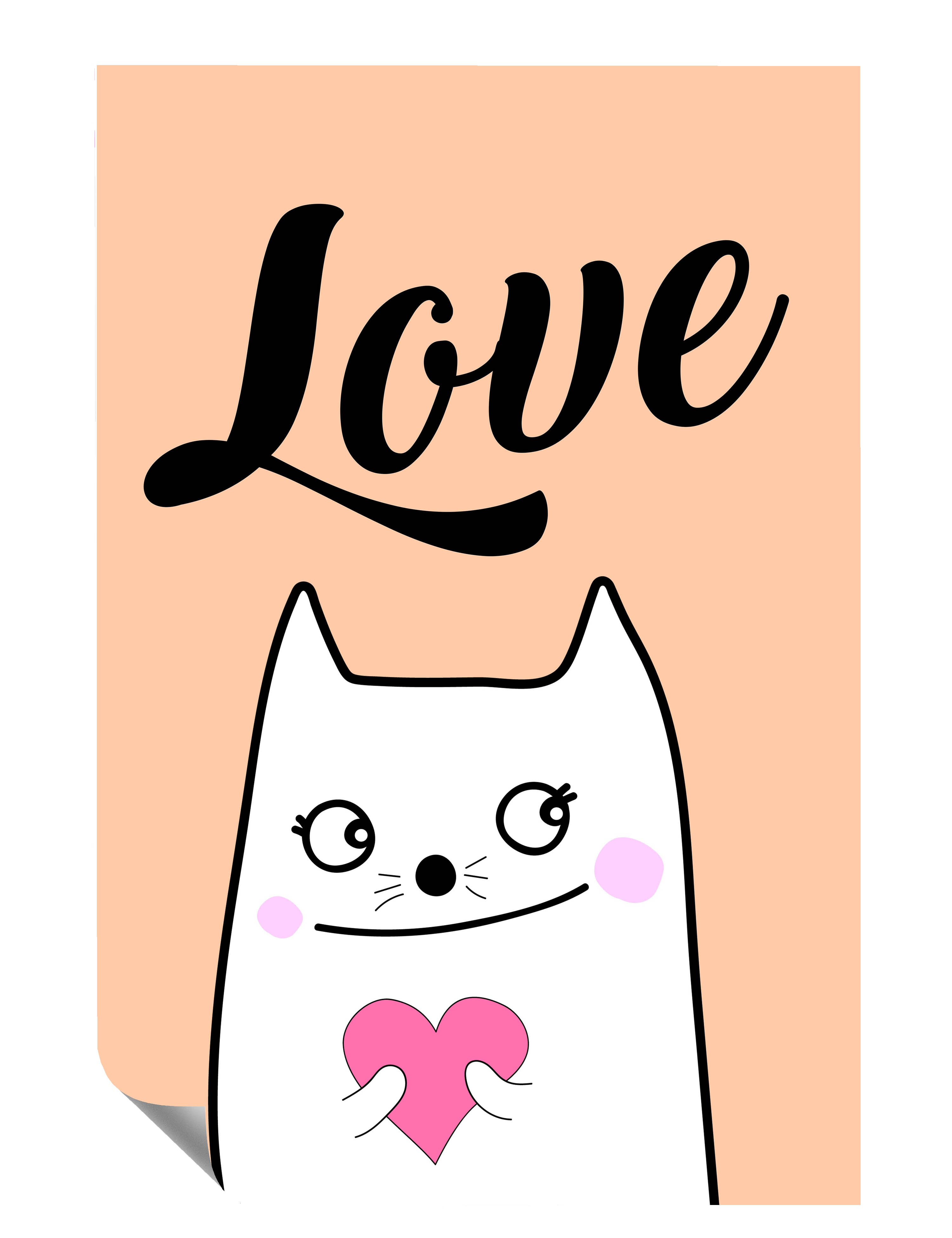 Comic Katze Cat Love Herz Kunstdruck Poster P0203