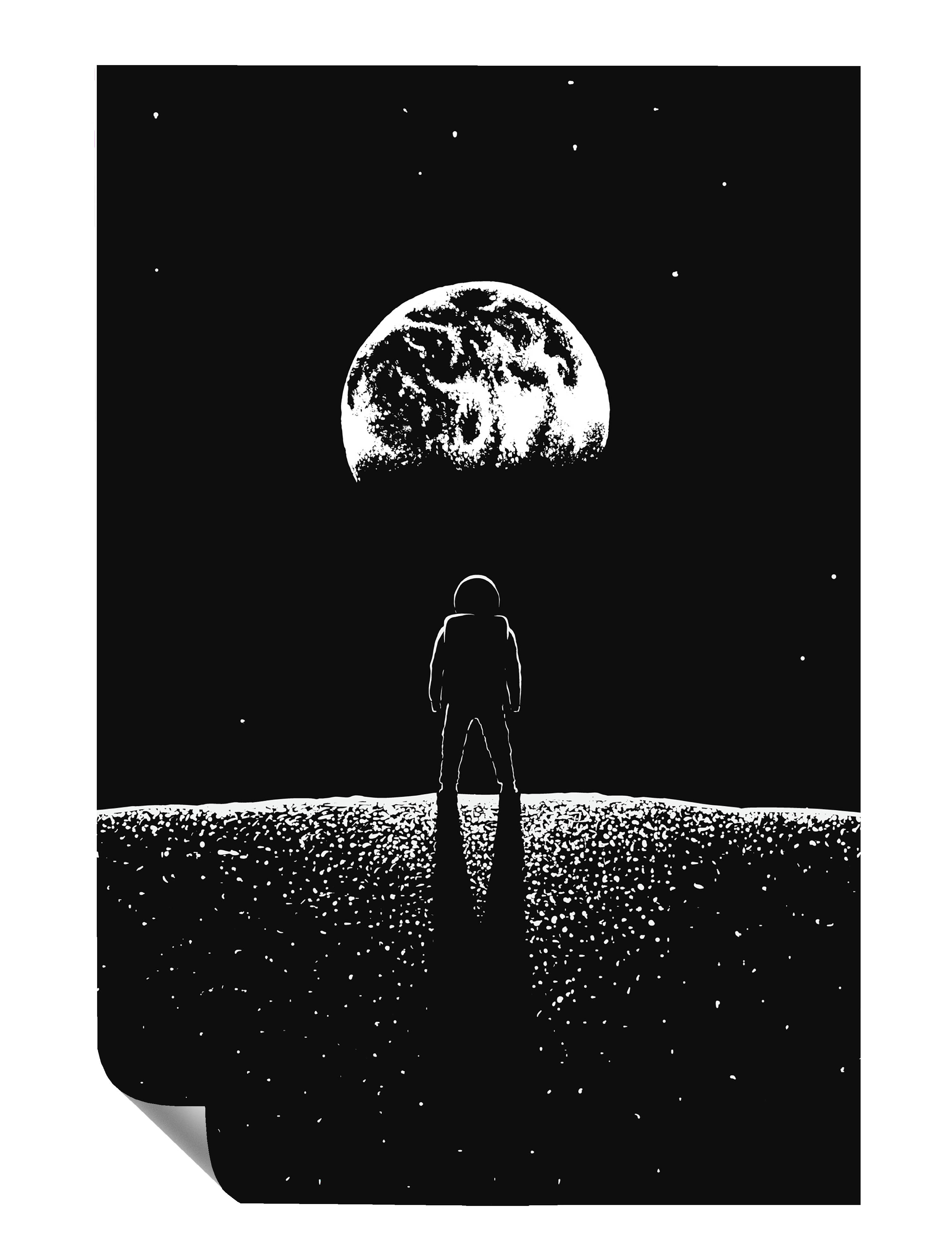 Astronaut Mond Erde Weltraum Illustration Kunstdruck Poster P0445