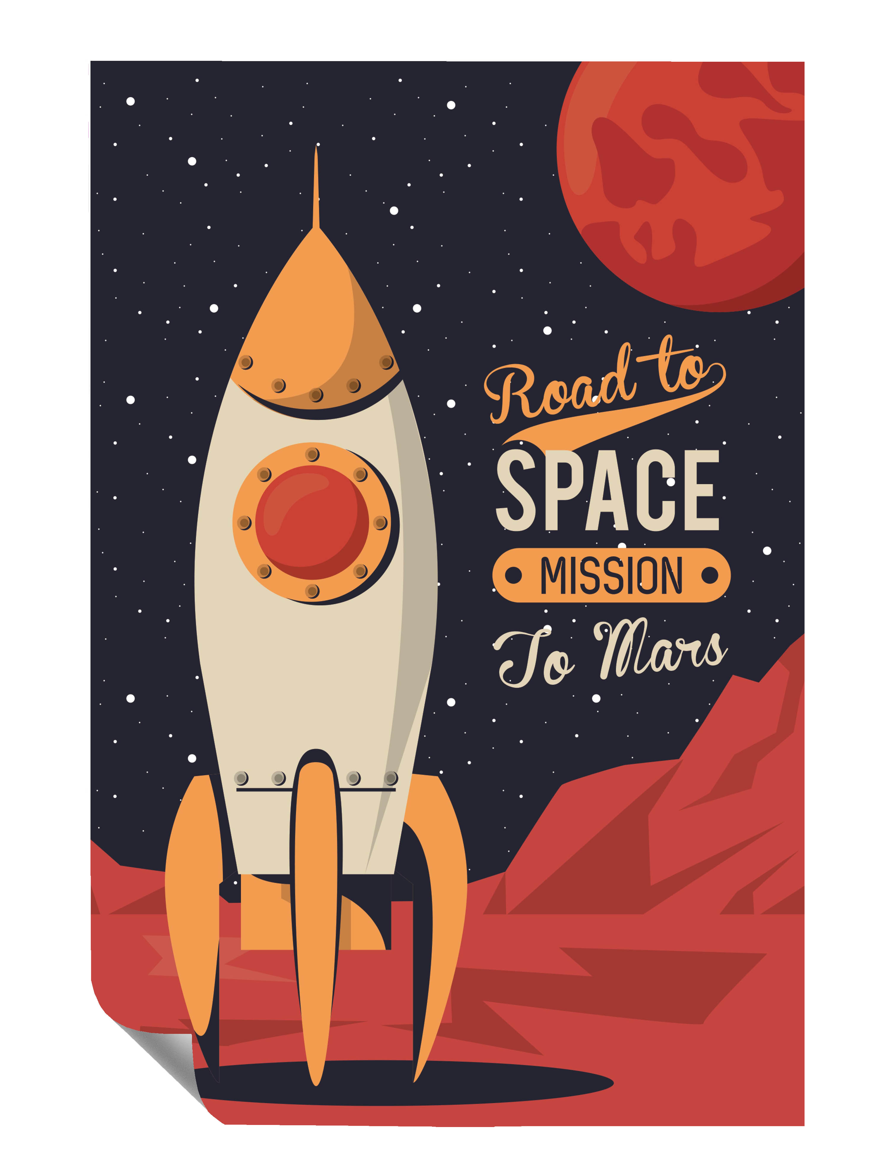 Retro Rakete Space Mission Illustration Poster P0423