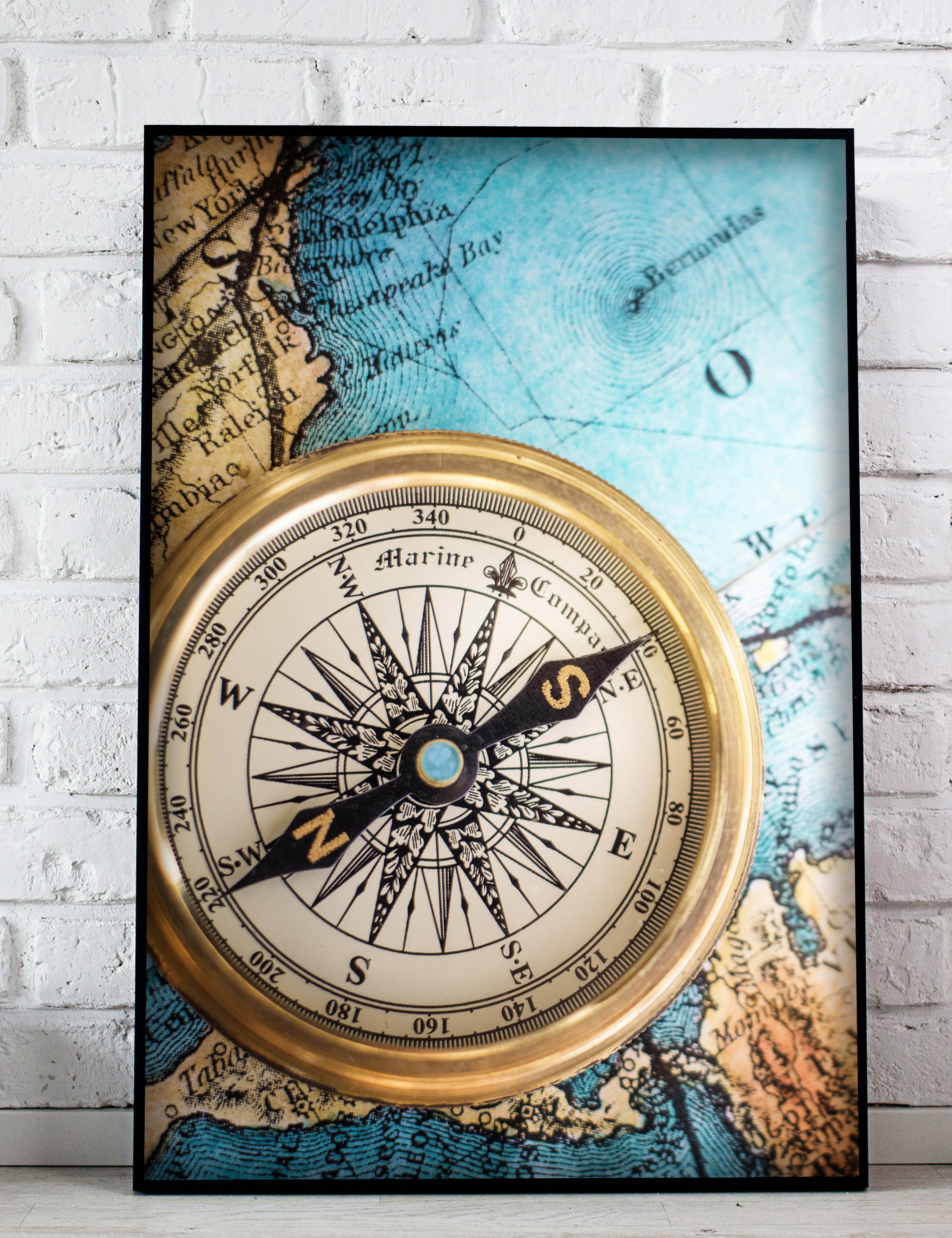 Kompass Landkarte Meer Retro Poster P0027