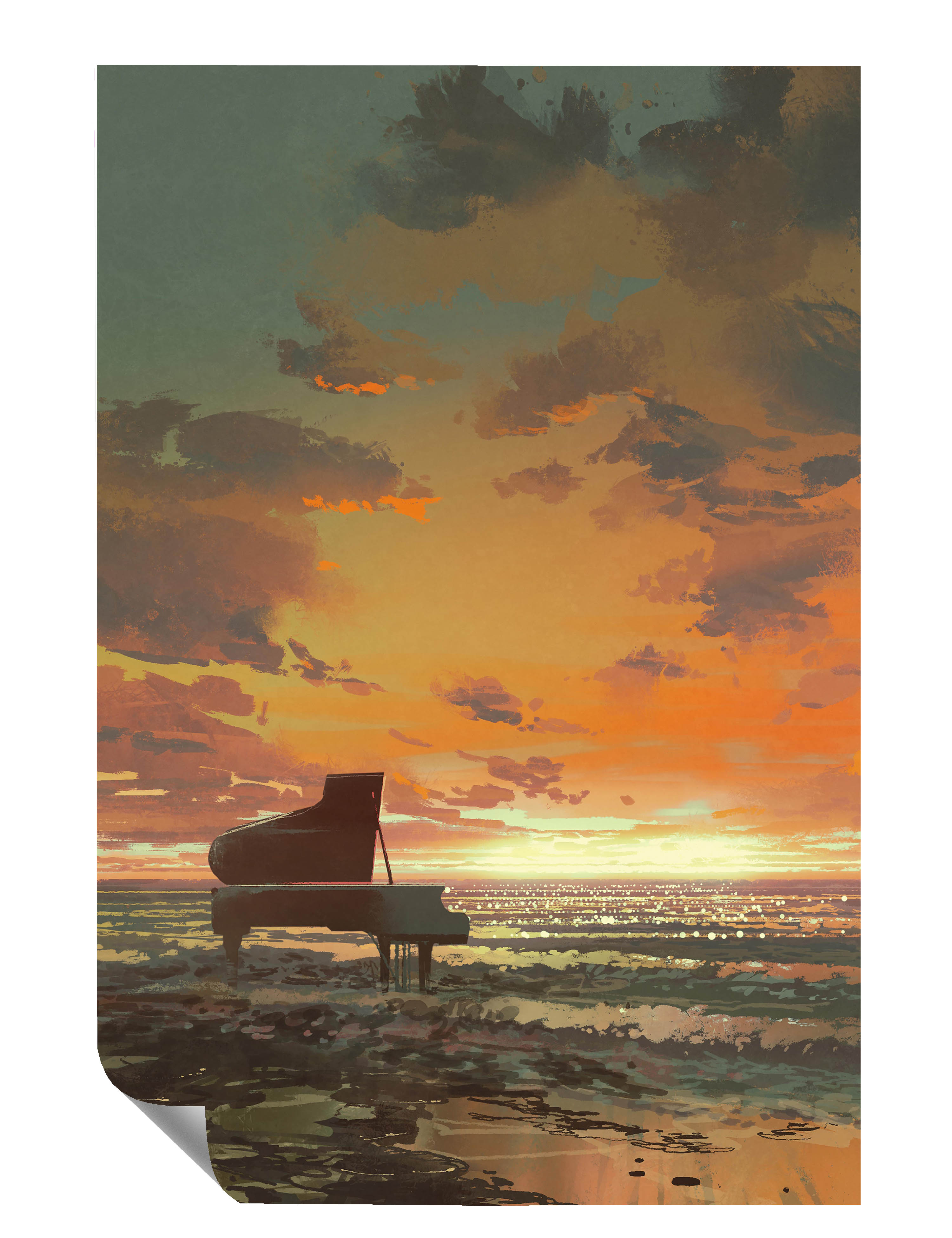 Flügel Strand Sonnenuntergang Gemalt Kunstdruck Poster P0322