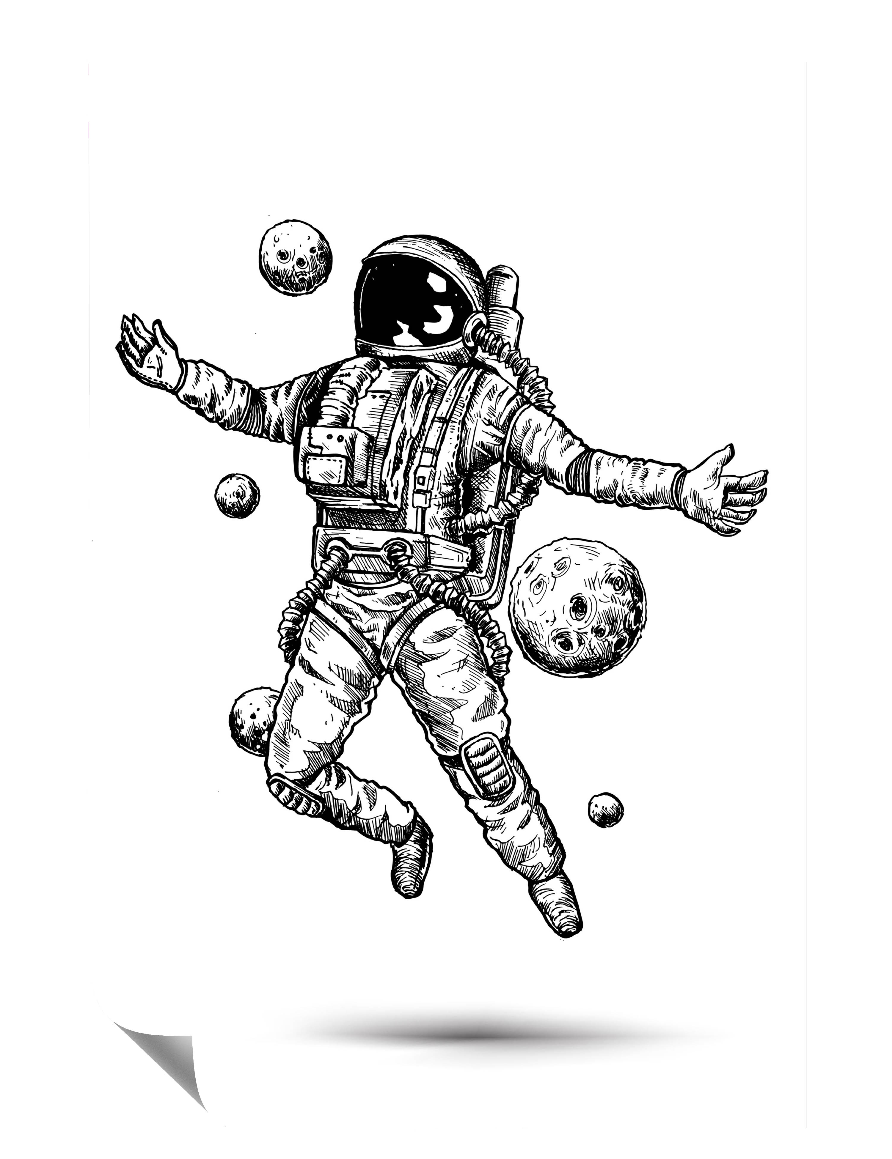 Astronaut Planeten Schwerelosigkeit Illustration Kunstdruck Poster P0449