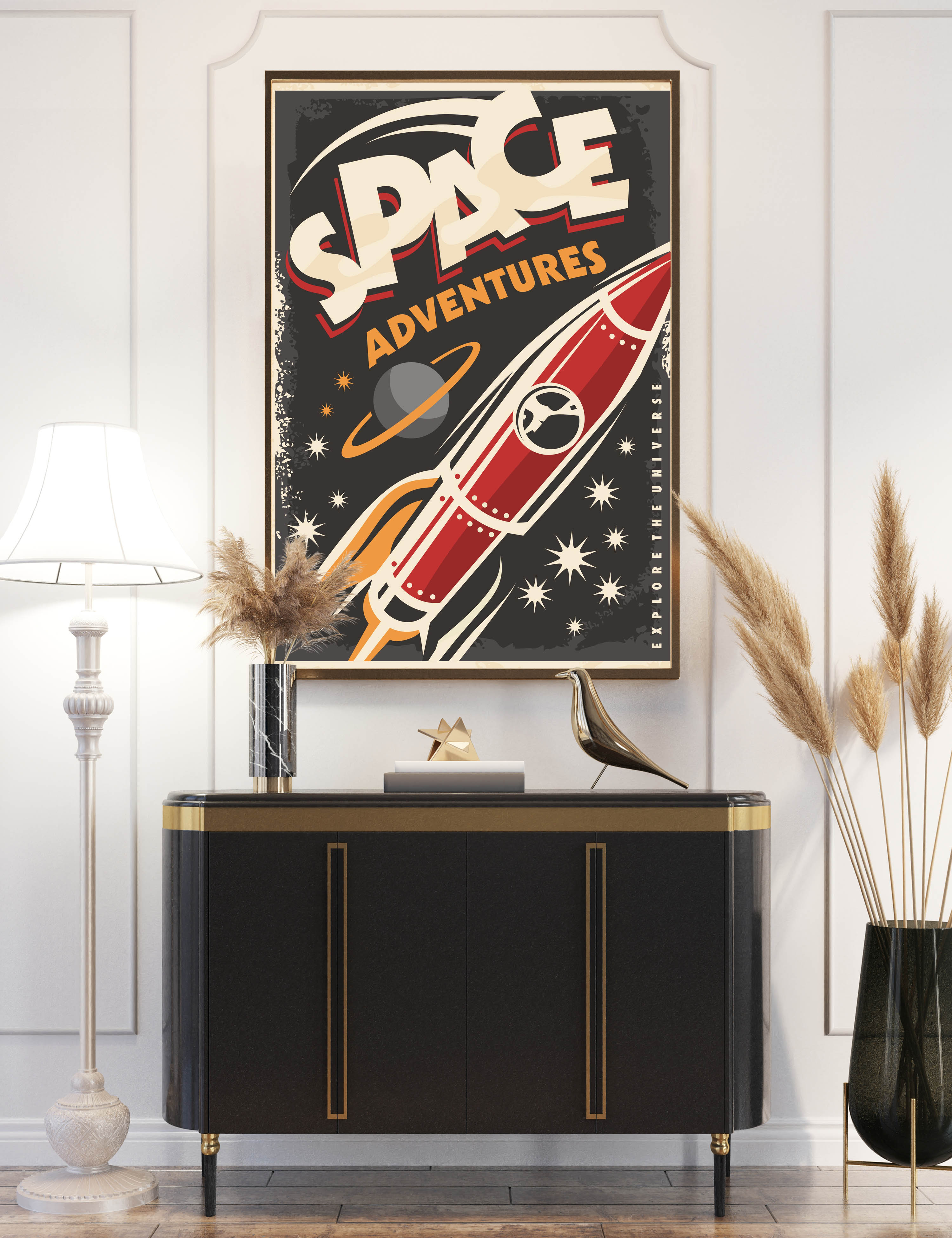Retro Space Rakete  Illustration Poster P0420
