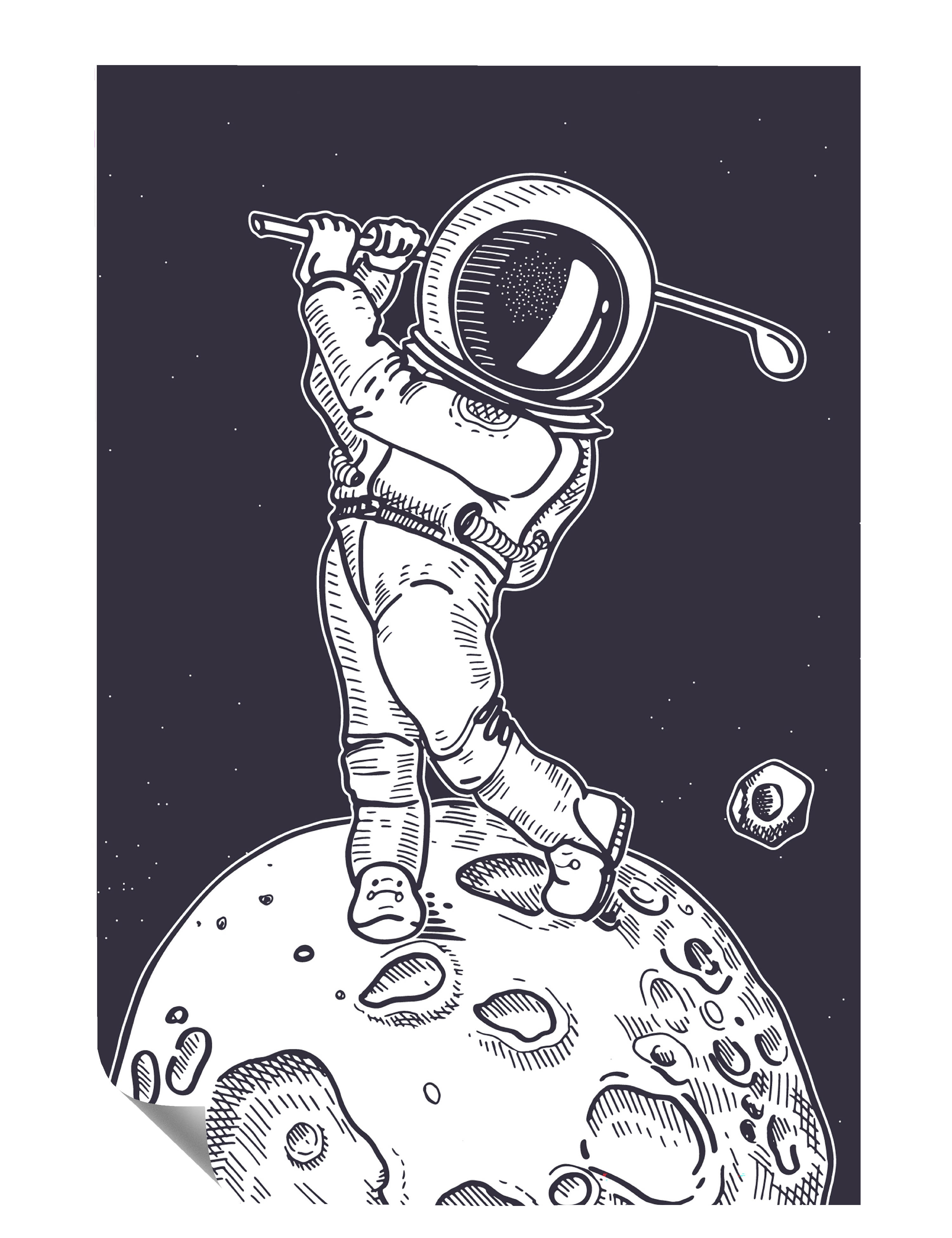 Astronaut Golfer Abschlag Illustration Kunstdruck Poster P0459