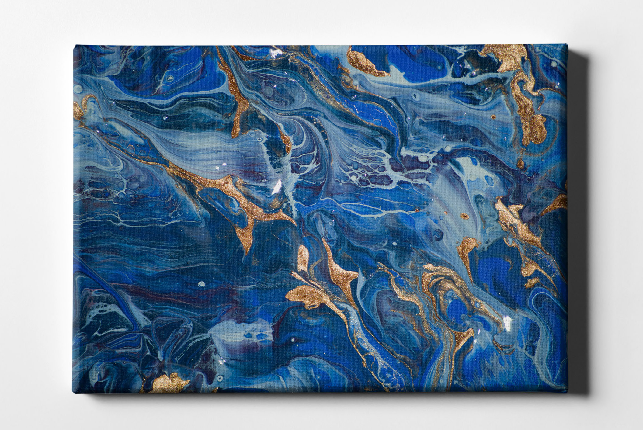 Aquarell-Optik Gemälde Blau Weiß Gold Leinwand L0009