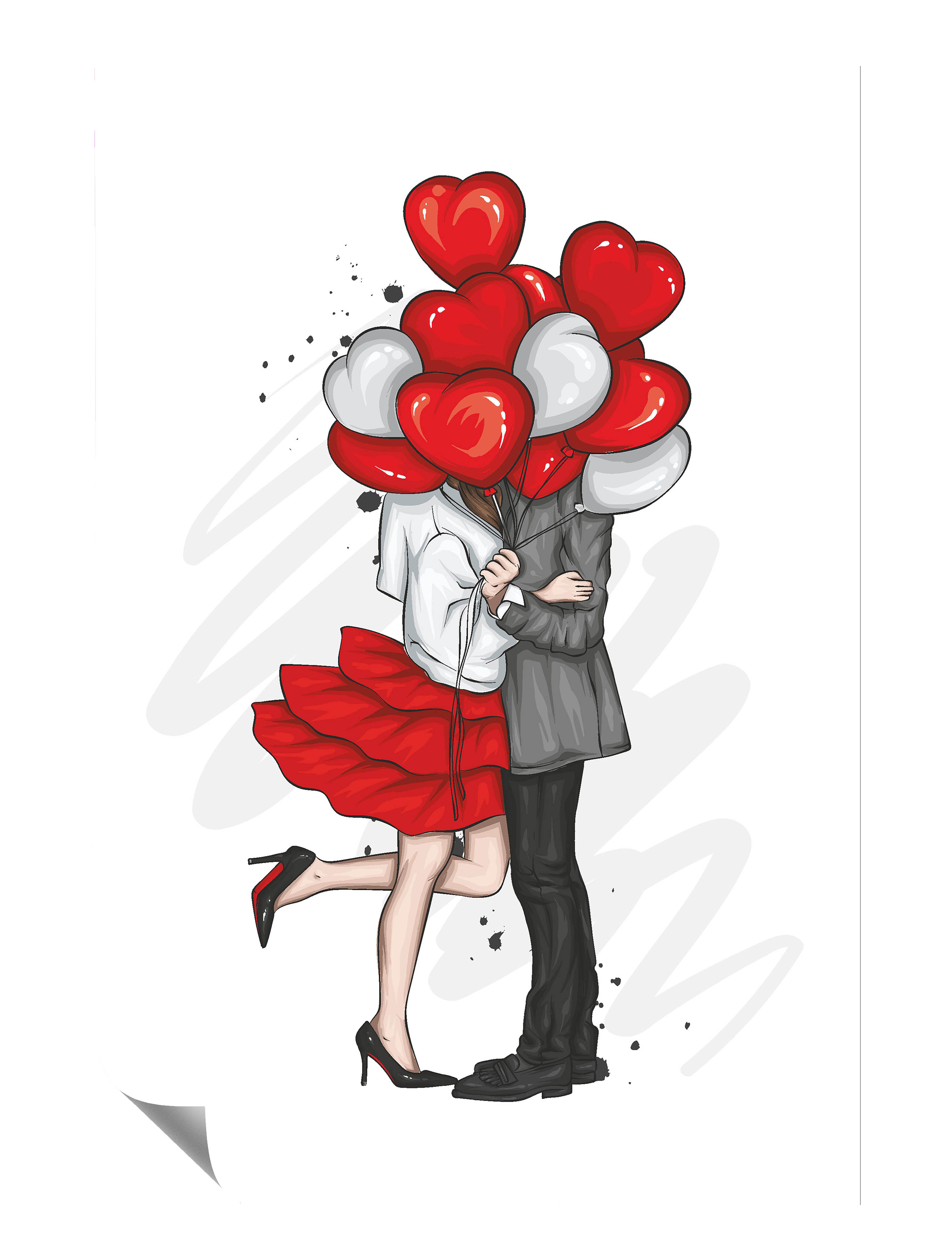 Liebes Paar Herzen Luftballon Kunstdruck Poster P0514