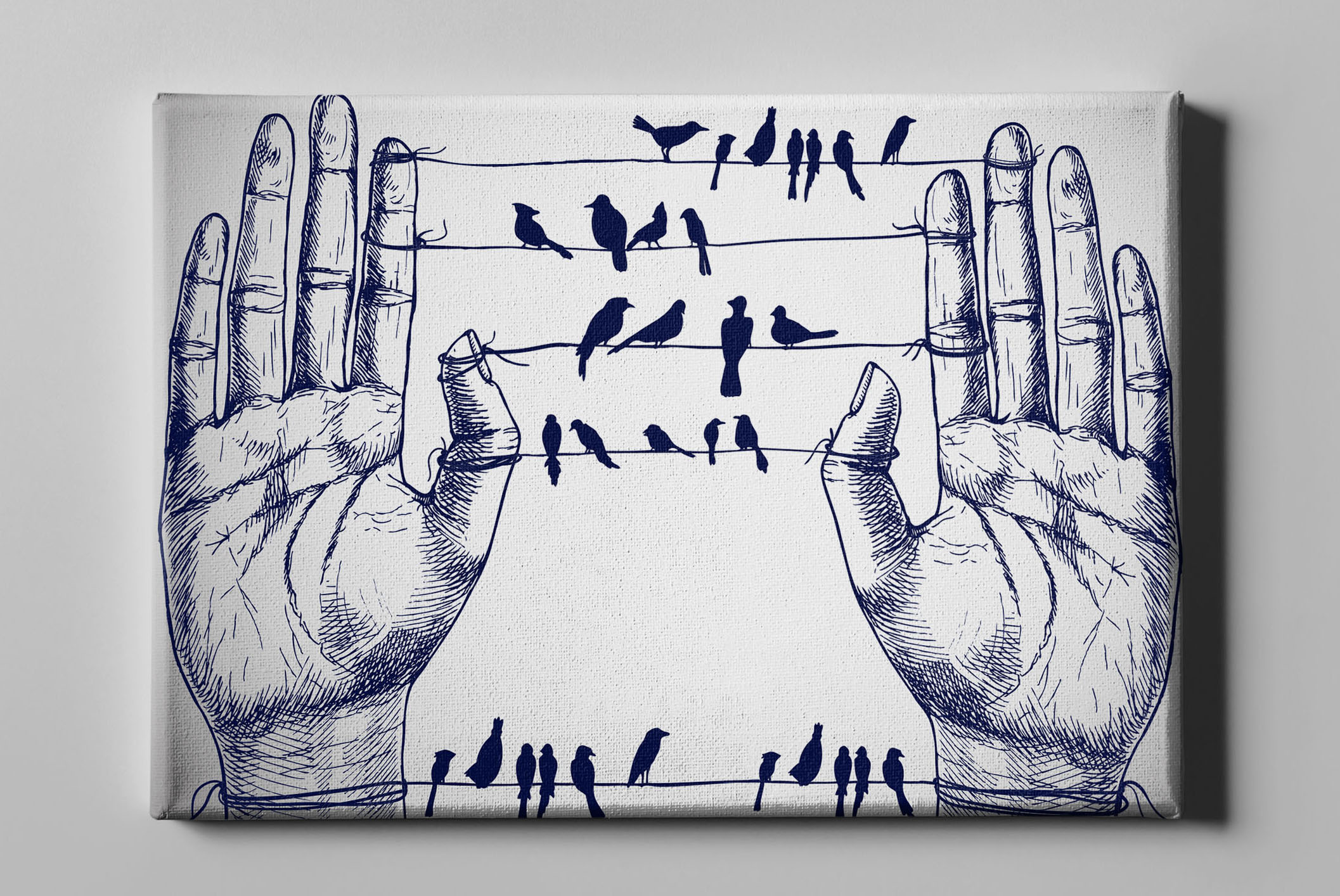 Surreal Vögel auf Leine Hände Leinwand L0273