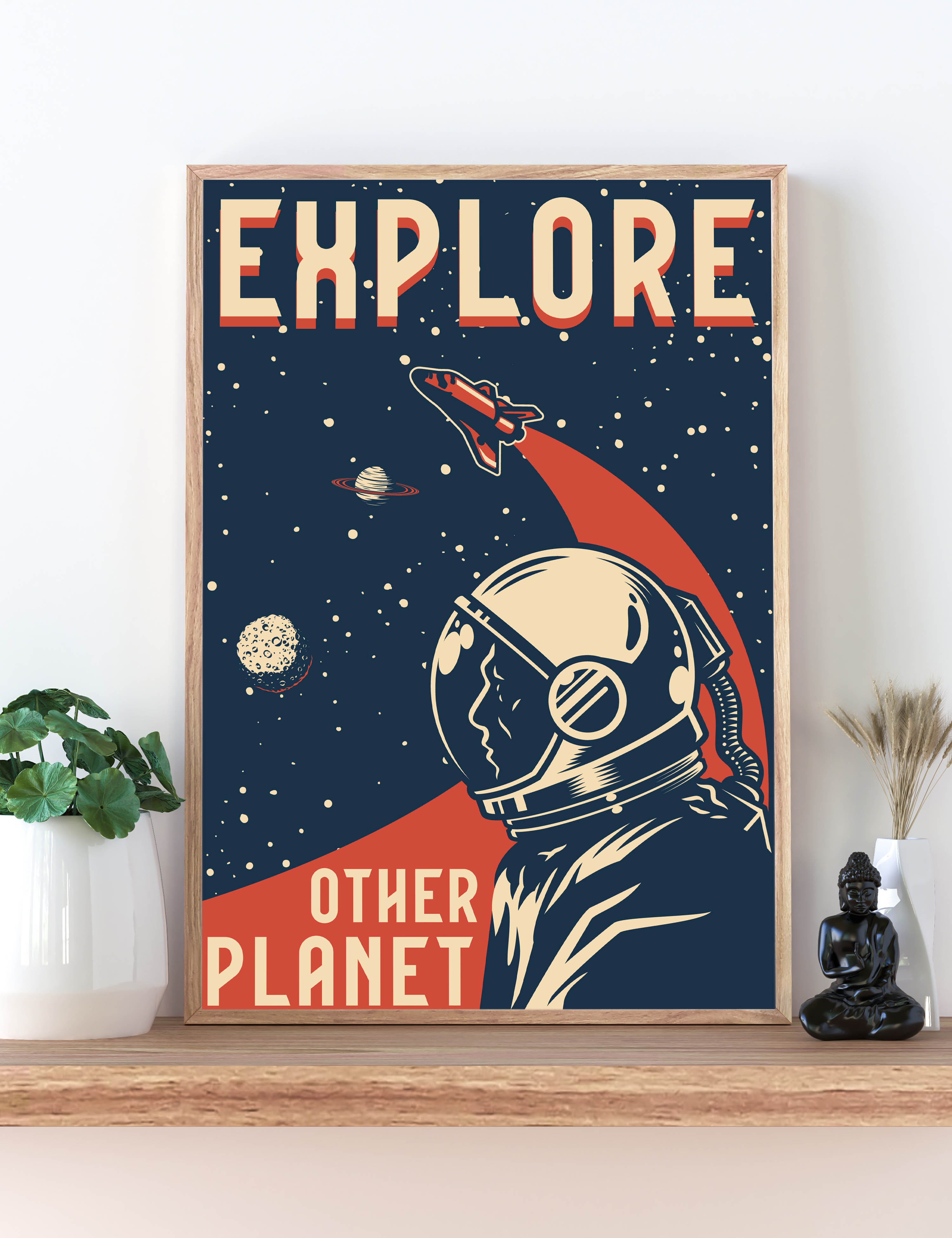Retro Space Explore Other Planet Illustration Poster P0424