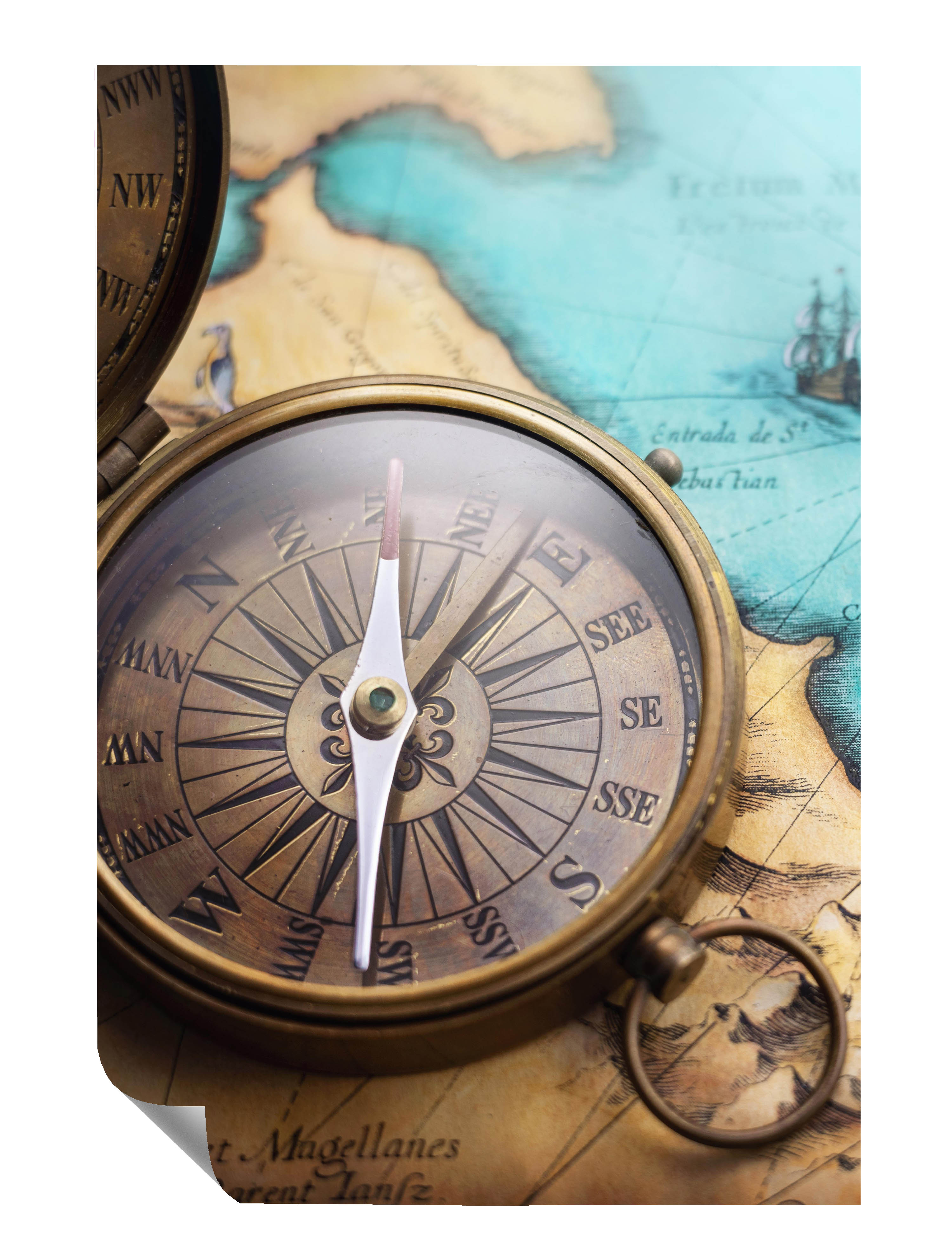 Landkarte Kompass Küste Retro Poster P0060